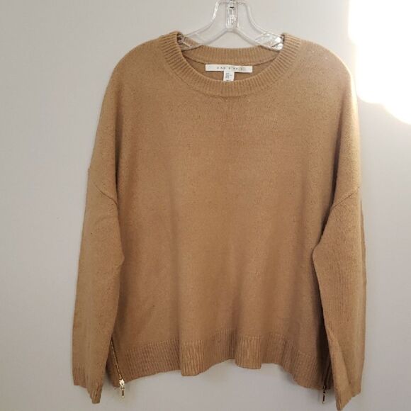 Max Studio Sweater Womens XL Tan Wool & Yak Knit Zip Sides Lagenlook Eclectic - Picture 1 of 8